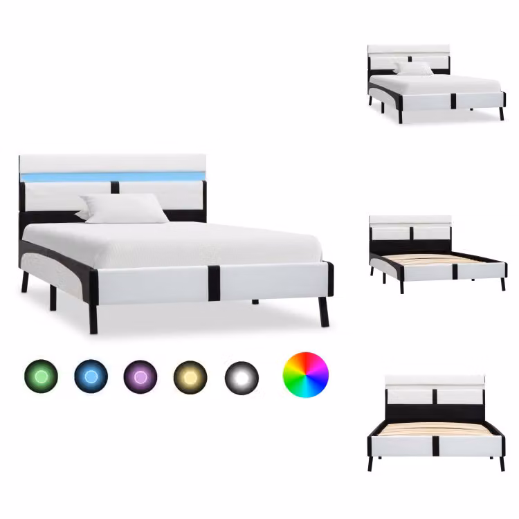vidaXL Struttura letto con LED bianco e Similcuoio nera 90×200 cm - Letti e strutture letto