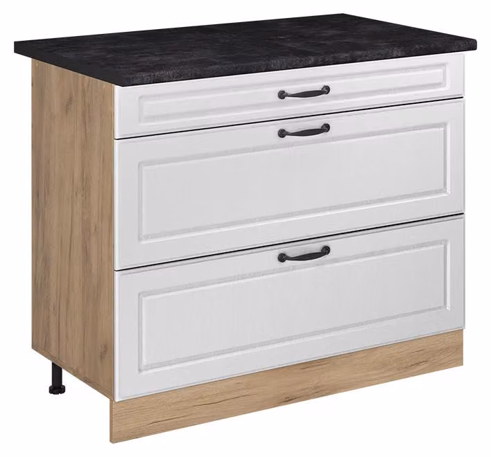 Mobiletto base per cucina Vicco R-Line Bianco country/Rovere dorato 100 cm piano di lavoro Antracite, Model 71632