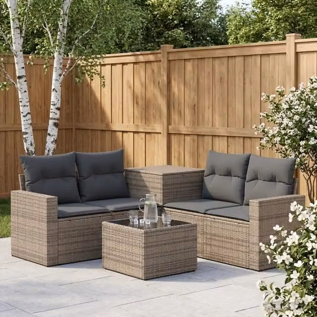 Set di mobili da giardino vidaXL in polyrattan grigio e antracite con divani a L, tavolino e pouf inclusi – 1