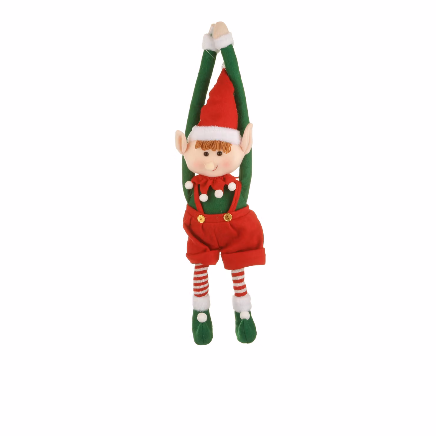 Pupazzo Elfo di Natale da appendere in tessuto rosso a righe, Altezza: 74 cm – 2