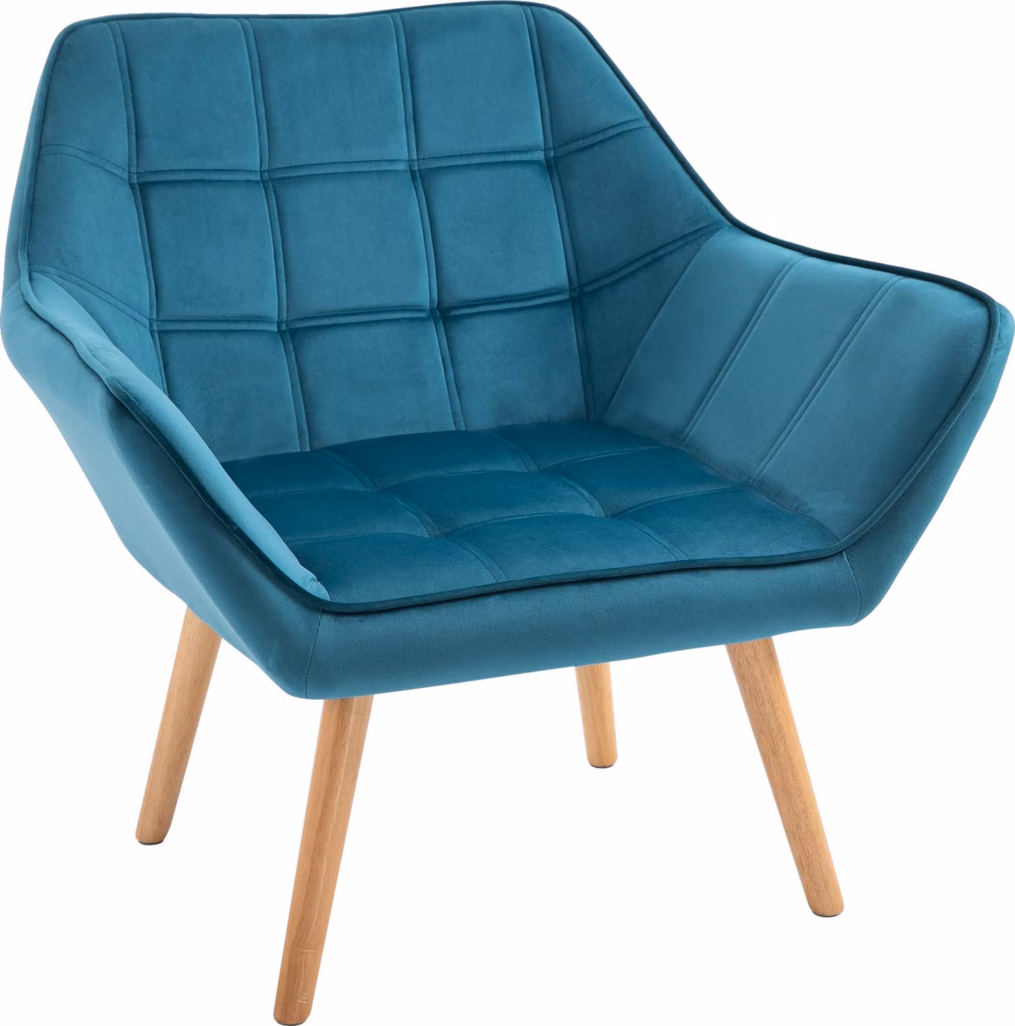 HOMCOM Poltroncina dal Design Scandinavo in Legno e Velluto Color Petrolio, per Soggiorno o Ufficio, 67x61.5x71cm