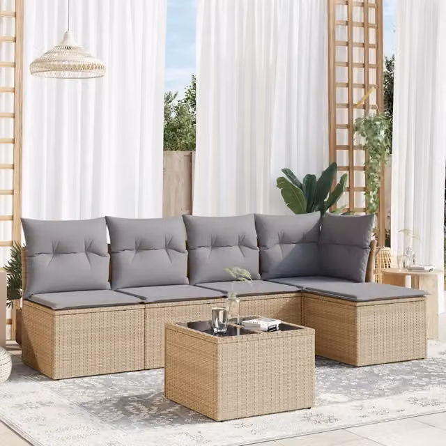 vidaXL Set Divano da Giardino 6 pz a L con Cuscini Beige e Grigio in Polyrattan e Metallo