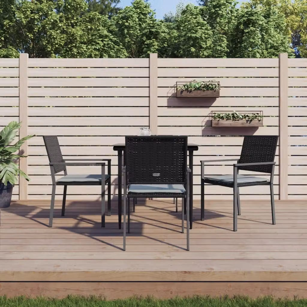 Set da pranzo da giardino vidaXL in polyrattan e vetro con 5 pezzi, nero e grigio