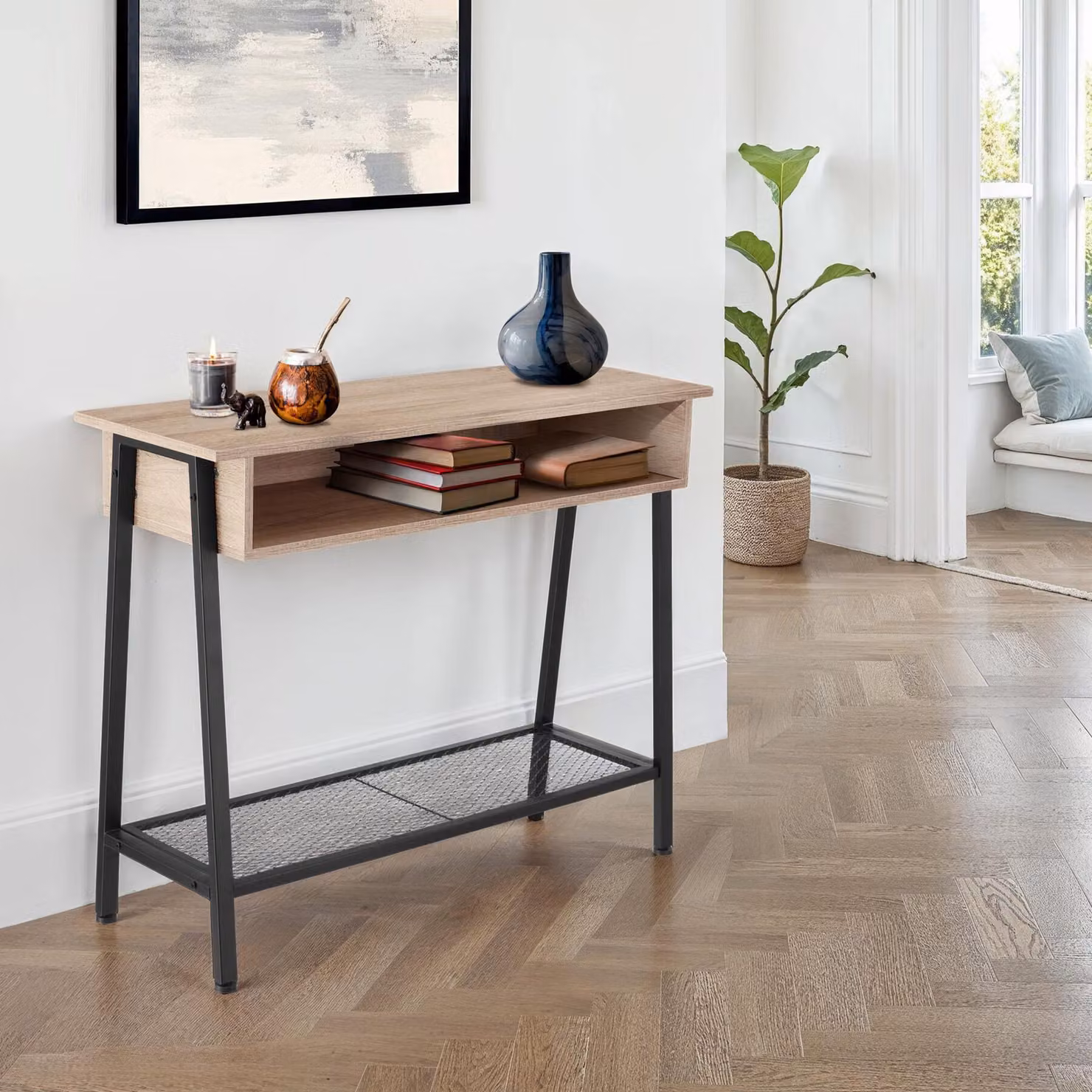 Tavolo console Tralee tectake in stile industriale color rovere e marrone, L/P/H: 100 x 35 x 80,5 cm – 3