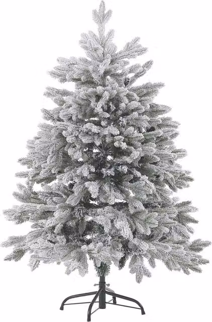Albero di Natale Bianco Artificiale Innevato BELIANI in PVC con Base in Metallo, Altezza: 120 cm