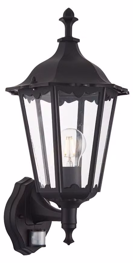 Applique da esterno a lanterna BURFORD, nero opaco-trasparente, 1xE27x60W, alluminio, dimensioni: 46x23,5x26,5 cm, IP44, Endon