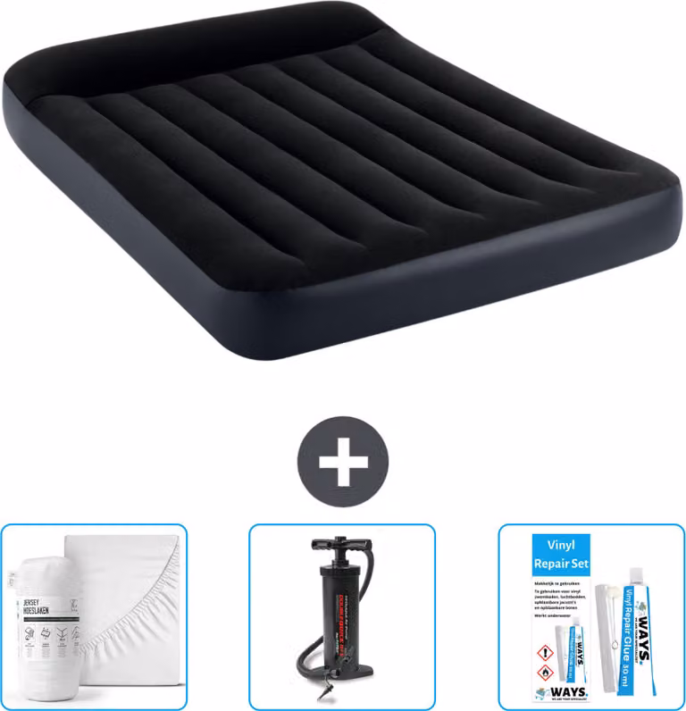 Intex Airbed - Letto matrimoniale - 137 x 191 x 25 cm - Blu scuro - Include lenzuola - Pompa e kit di riparazione