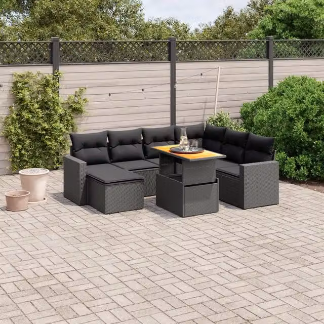 Set Divani da Giardino con Cuscini 8 pz Nero in Polyrattan 3271426
