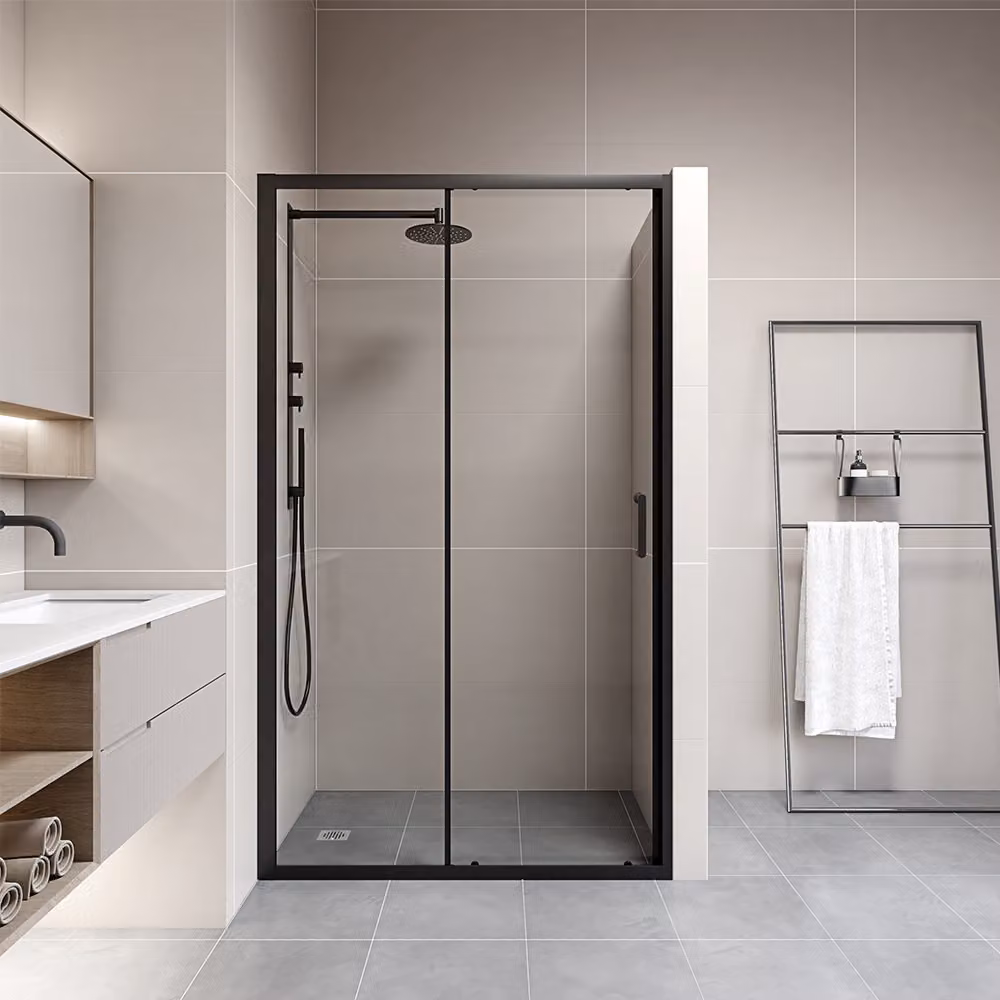 Porta scorrevole per doccia MARWELL Porta scorrevole di stile nera - 120x195cm - installabile capovolta - profili in alluminio di alta qualità