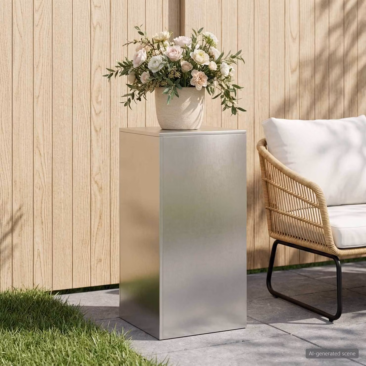 vidaXL Supporto per piante in metallo argento opaco L/P/H: 40 x 40 x 80 cm