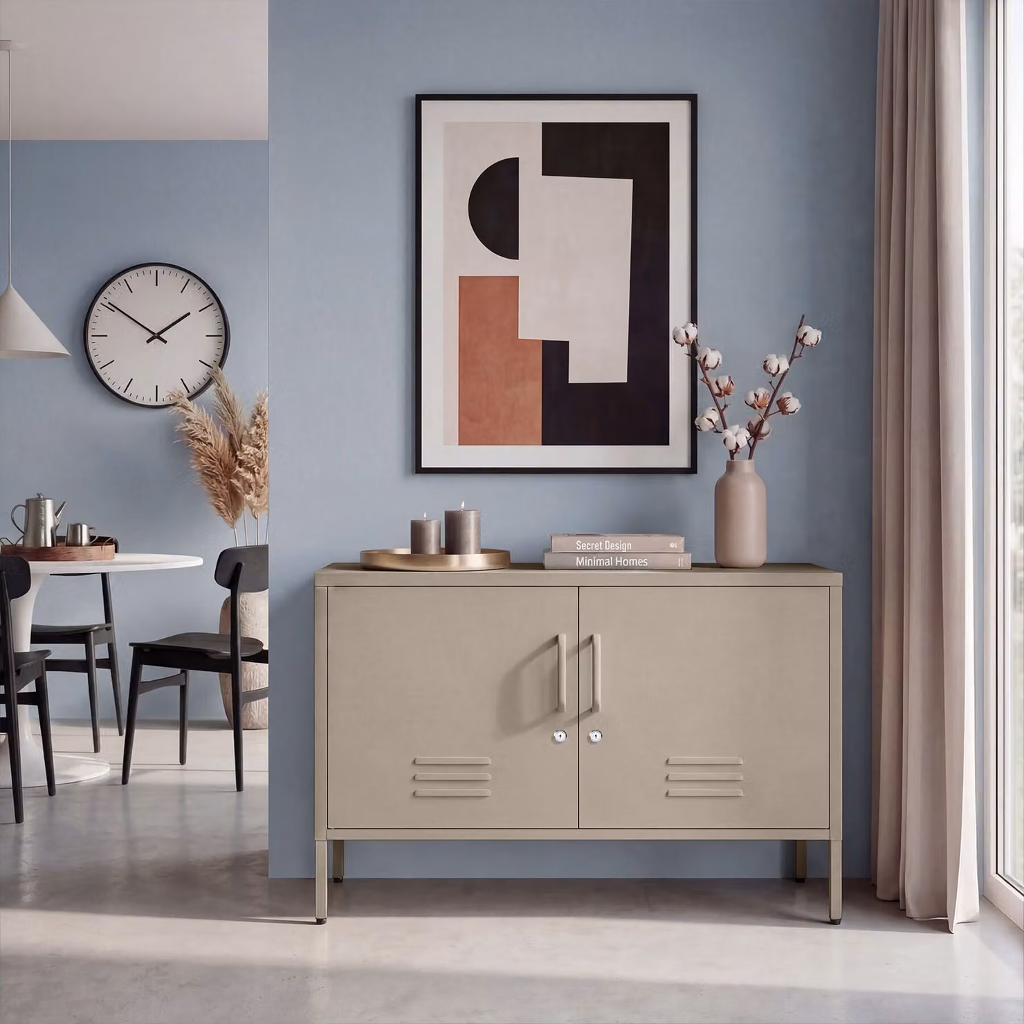 Credenza minimalist in metallo e plastica Tectake colore beige opaco L: 100,0 cm, P: 42,5 cm, H: 65,0 cm – 2