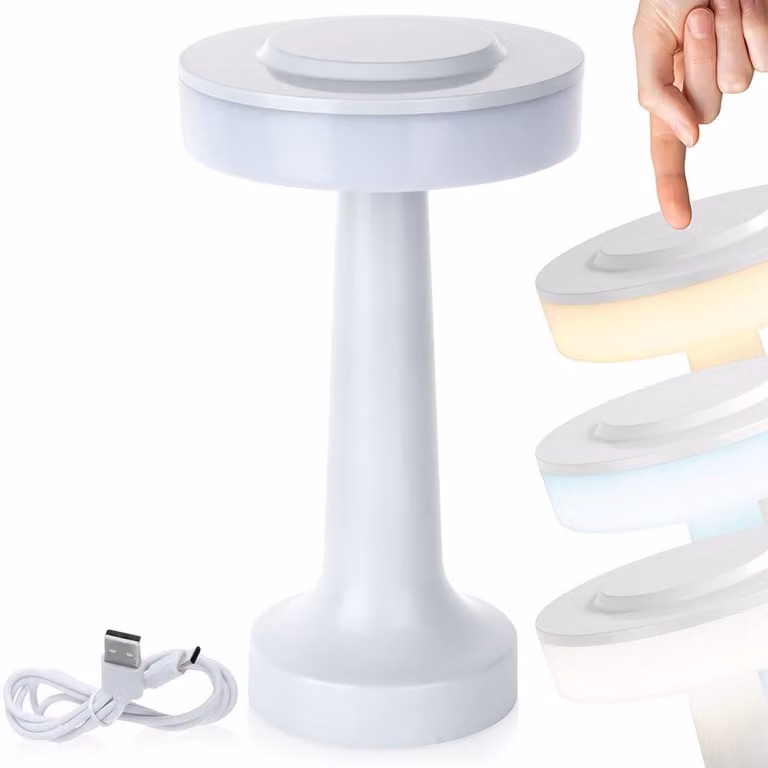 Lampada da tavolo a LED bianca senza fili 3 modalità di illuminazione 21 cm