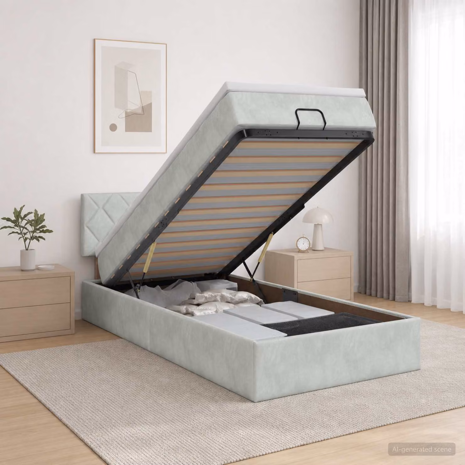 Letto ottomano con materasso vidaXL in velluto grigio chiaro, L/P/H: 190 x 90 x 44 cm