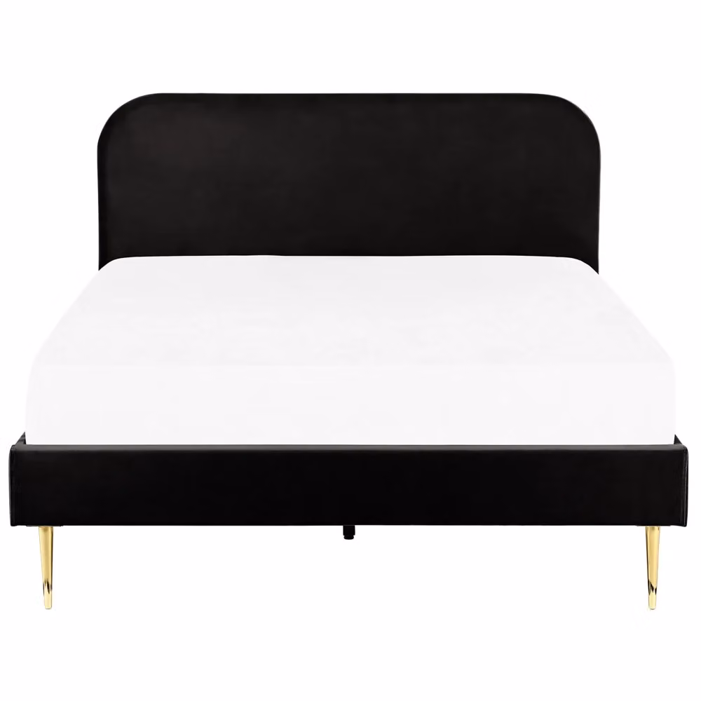 Letto Beliani King Size in Velluto Nero con Gambe Dorate e Rete a Doghe in Legno L/P/H: 160 x 200 x 109 cm – 2