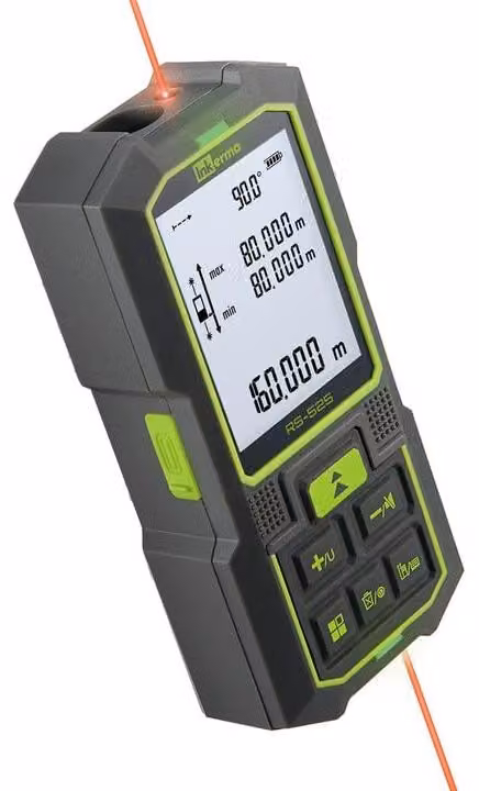 Misuratore laser a doppia tecnologia - Portata di misurazione: 160 metri - Corpo in plastica - Colore: verde e grigio