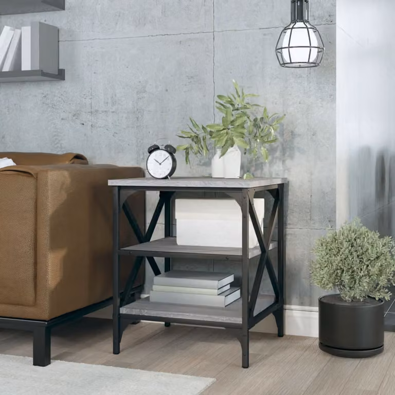 vidaXL Tavolino da Soggiorno in Legno e Metallo Grigio con Struttura a X L: 40 cm, P: 42 cm, H: 50 cm