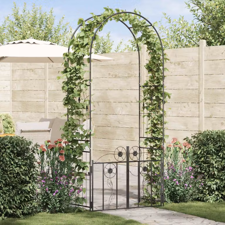 Arco da giardino ornamentale vidaXL in acciaio nero L: 102 cm, P: 50 cm, H: 218 cm