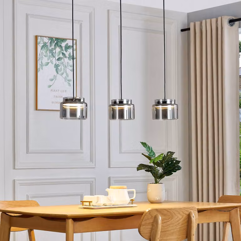 Lampada a sospensione Diano Lucande, Alluminio / Grigio / Zincato, Soggiorno / Sala da pranzo, Vetro, Design, Lampada a sospensione