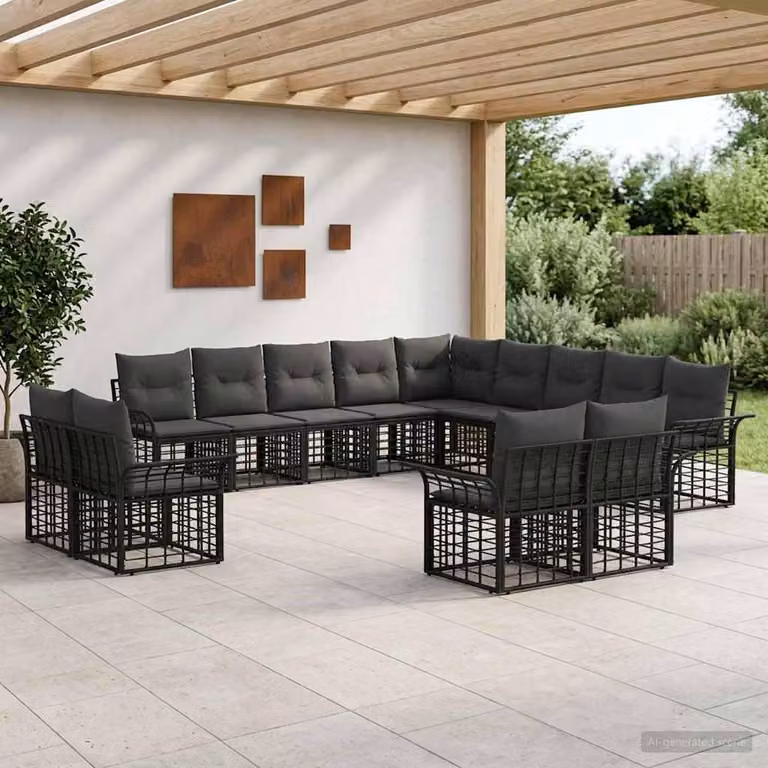 Maison Exclusive - Set da esterno per divano, 13 pezzi, colore nero e grigio scuro, realizzato in poliestere