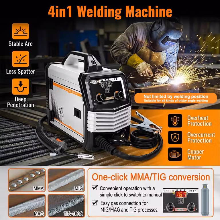 Saldatrice multifunzione 4-in-1 MIG/MAG/TIG/MMA - Inverter sinergico - 7,3 kg