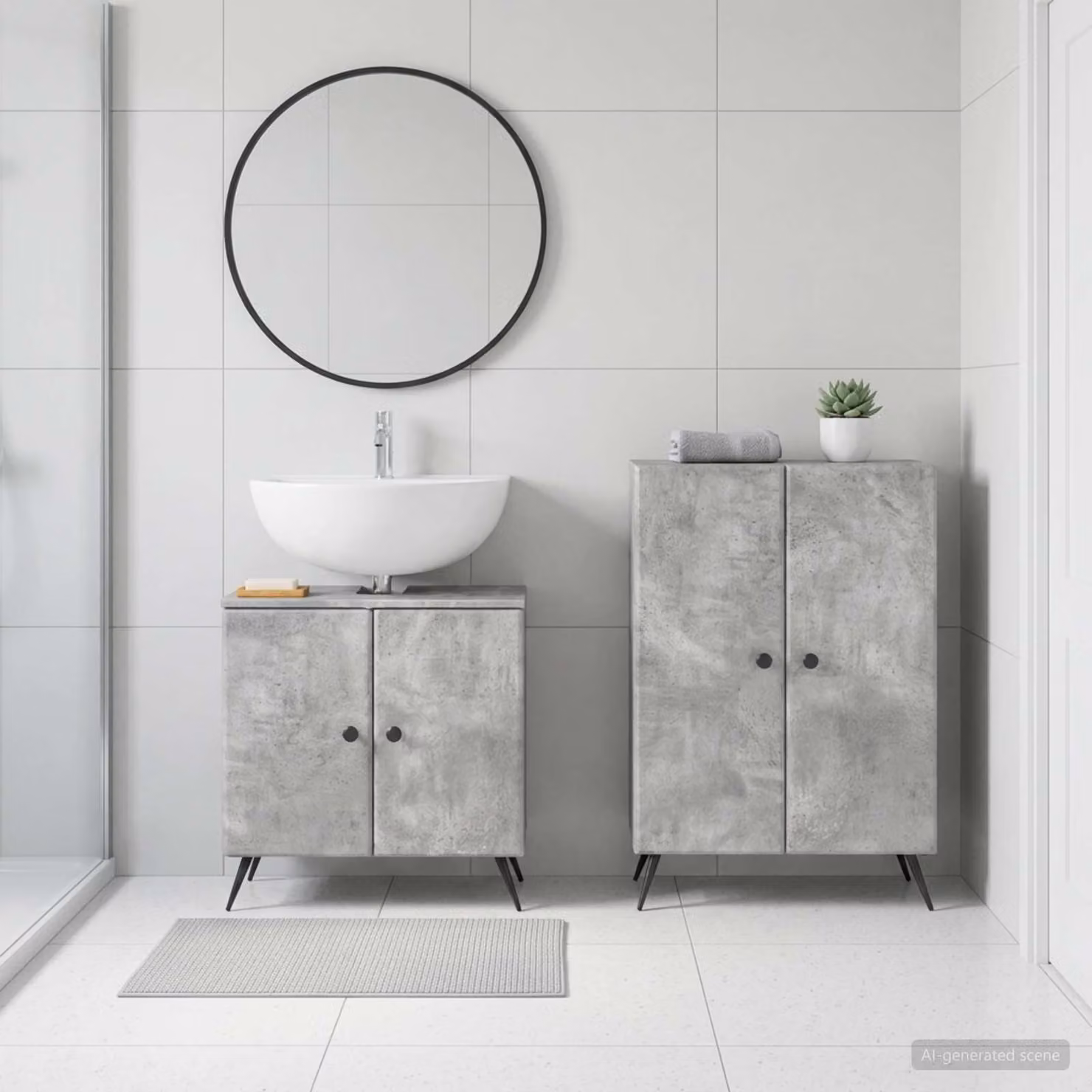Set di mobili da bagno vidaXL BREDA composto da 2 pezzi, mobile lavabo e mobile contenitore, colore grigio cemento opaco