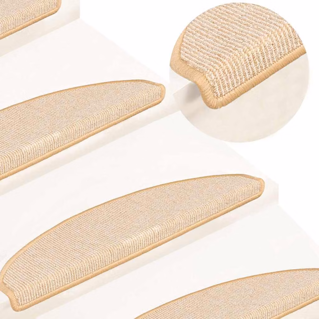 Set di 15 tappetini per scale semicircolari vidaXL, colore beige, antiscivolo e fonoassorbenti, L: 65 cm, P: 40 cm, H: 4 cm