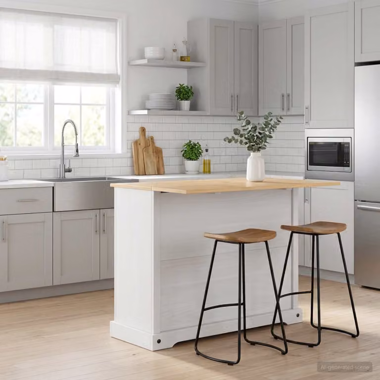 Set isola da cucina vidaXL in legno di pino bianco e cera di miele L/P/H: 112 x 70 x 91,5 cm