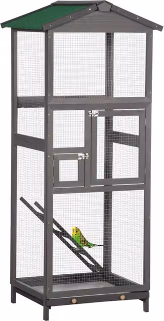 Voliera per uccelli da esterno Giordanoshop in legno di abete e metallo, colore grigio chiaro, H 165 x L 68 x P 63 cm