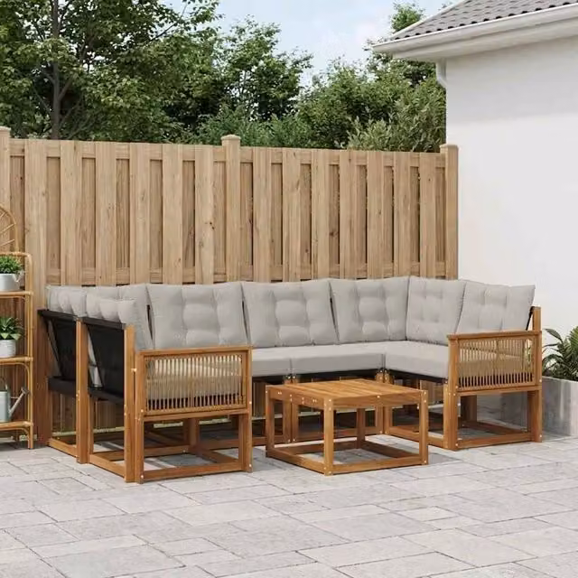 Set di divani da esterno 7 pz Naturale e Grigio Chiaro 3381811