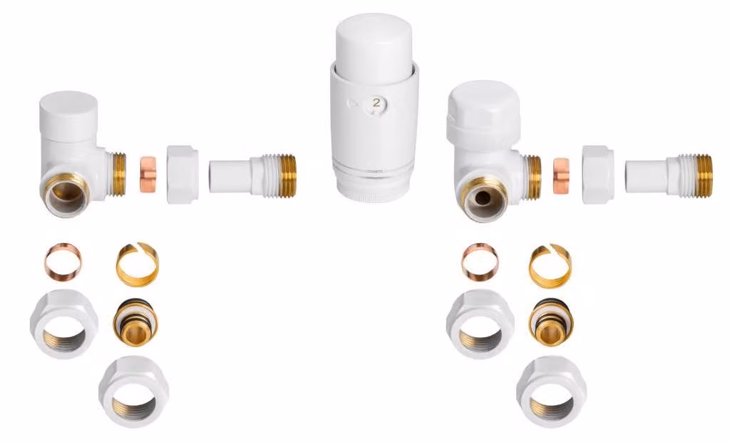 Kit di collegamento per valvola radiatore con testa termostatica - angolare - bianco opaco