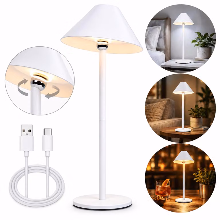 Lampada da tavolo LED senza fili 360° girevole magnetica 4000mAh batteria dimmerabile 3 colori touch USB-C ricaricabile interni esterni