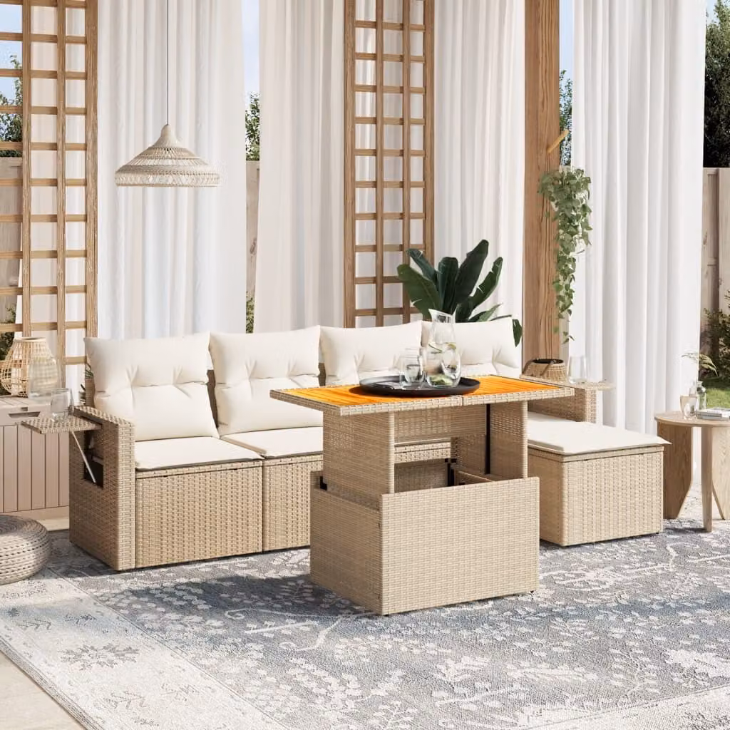 Maison Exclusive - Set Divano da Giardino 6 pz con Cuscini Beige in Polyrattan