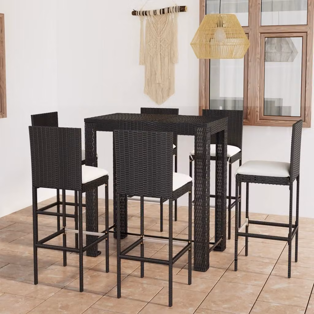 Maison Exclusive - Set Bar da Giardino 7 pz con Cuscini in Polyrattan Nero