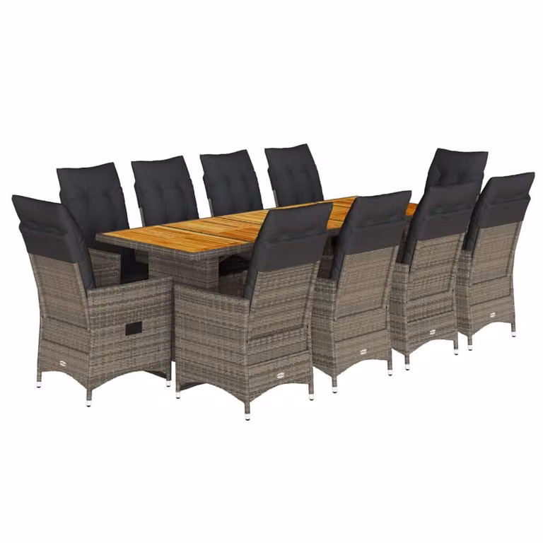Set Bistrò da Giardino 11 pz con Cuscini in Polyrattan Grigio