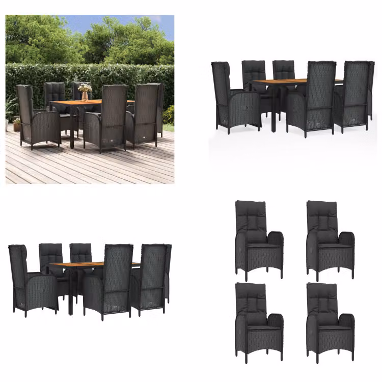 vidaXL Set da pranzo da giardino 7 pezzi con cuscini in poly rattan nero - Set da pranzo da giardino - Set da pranzo da giardino - Set da pranzo da terrazza