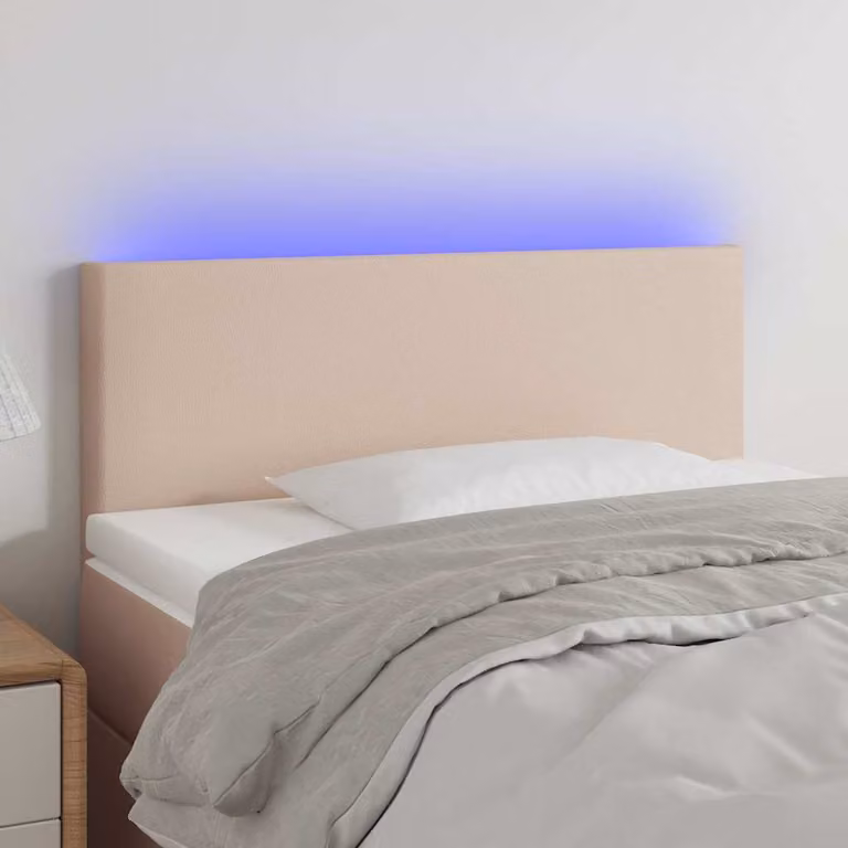 Testiera per letto vidaXL in similpelle color cappuccino con illuminazione LED e porta di ricarica USB, L: 80 cm, P: 5 cm, H: 78-88 cm