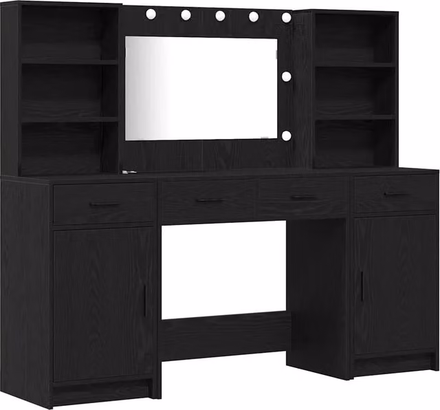 Set da Toeletta | Tavolo da Trucco con LED con cassetto 3 pz Rovere Nero