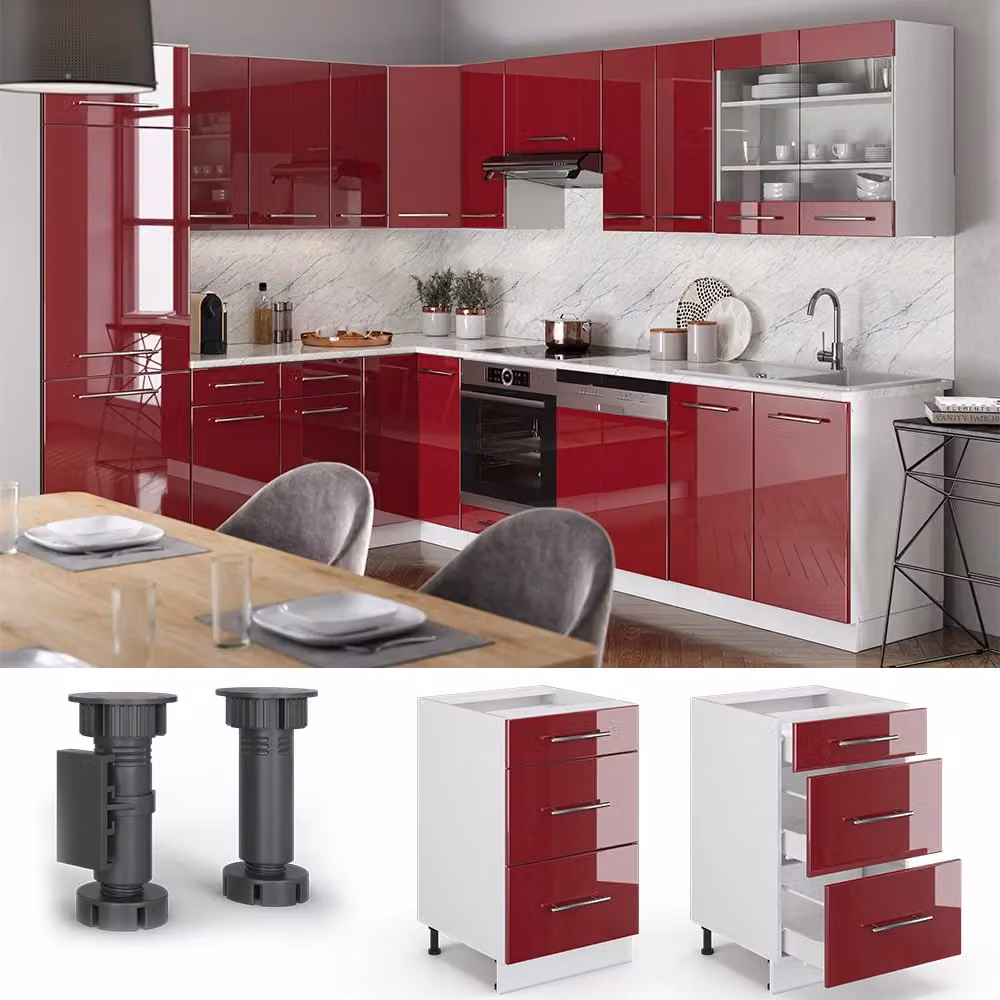 Mobiletto base per cucina Vicco Fame-Line Bordeaux lucido e Bianco L: 50 cm – 2