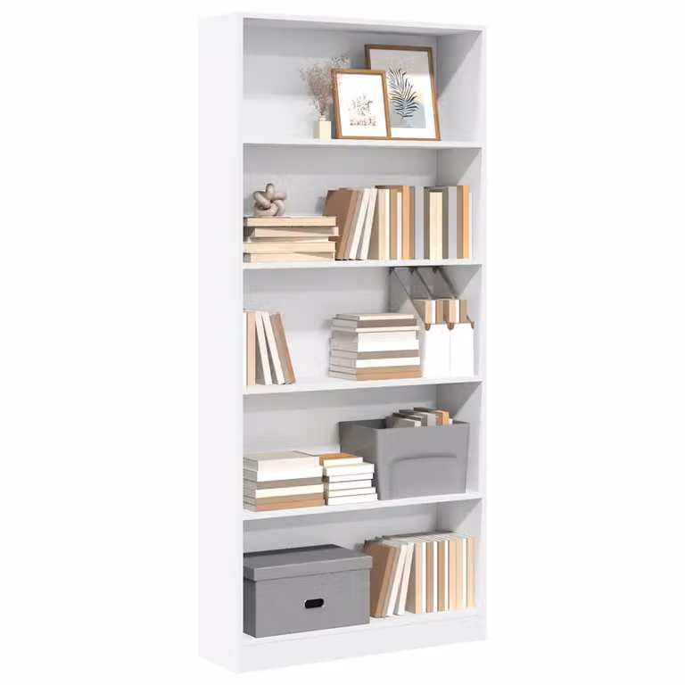 Libreria bianca vidaXL in legno e MDF con pannello posteriore, design minimalista, L 80 cm x P 24 cm x H 176 cm