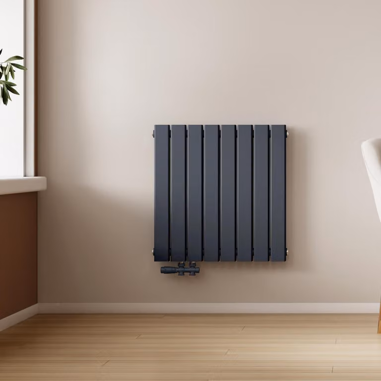 Radiatore EMKE orizzontale, radiatore a pannello di design 630x620mm antracite a doppio strato riscaldamento laterale piatto, 826W senza elemento riscaldante