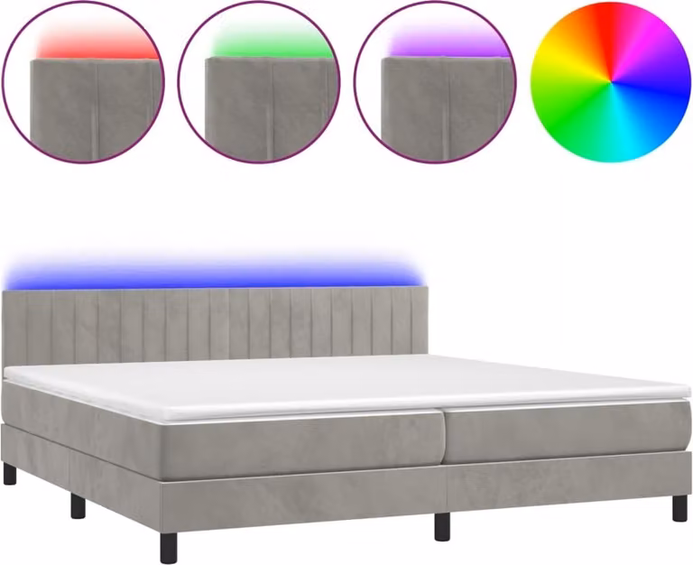 Letto a Molle con Materasso e LED Grigio Chiaro 200x200 cm Velluto