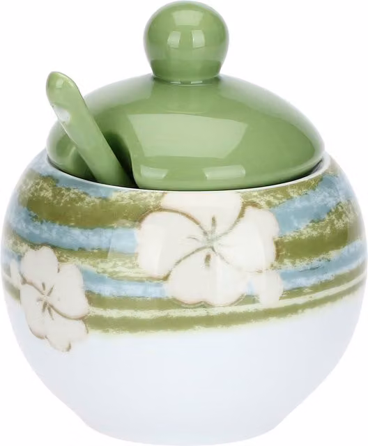 Zucchiera con cucchiaino Oasi Thun in ceramica multicolore con decorazione floreale