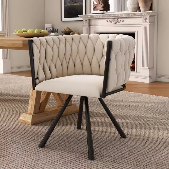 Set di 4 sedie girevoli 360 gradi REDOM in velluto beige con struttura in metallo per cucina e sala da pranzo