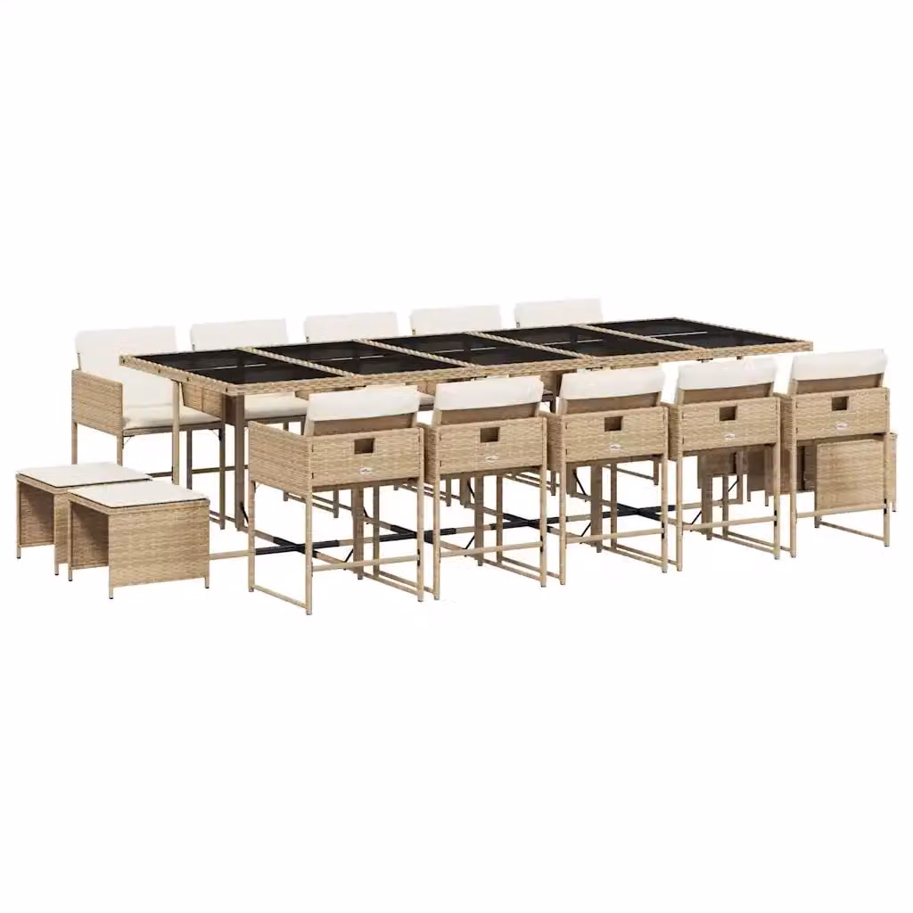 vidaXL Set da Pranzo da Giardino 15 pz in Polyrattan con Cuscini Beige e Piano in Vetro – 2