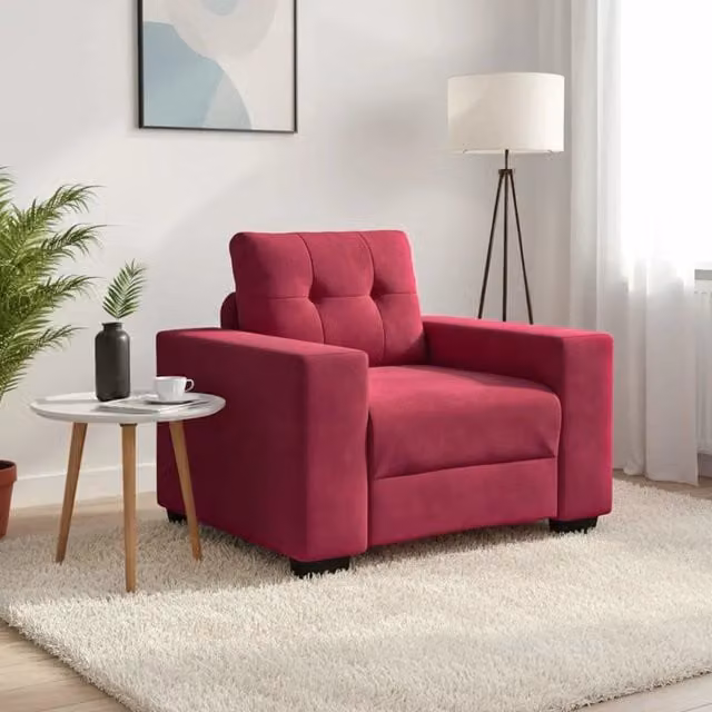 Divano Sedia Moderno vidaXL in Velluto Rosso con Braccioli L/P/H: 100 x 78 x 80 cm – 1