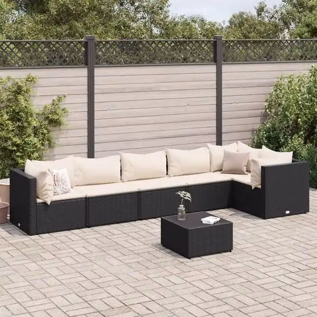 Set Salotto da Giardino con Cuscini 7pz Nero Polyrattan 3308112