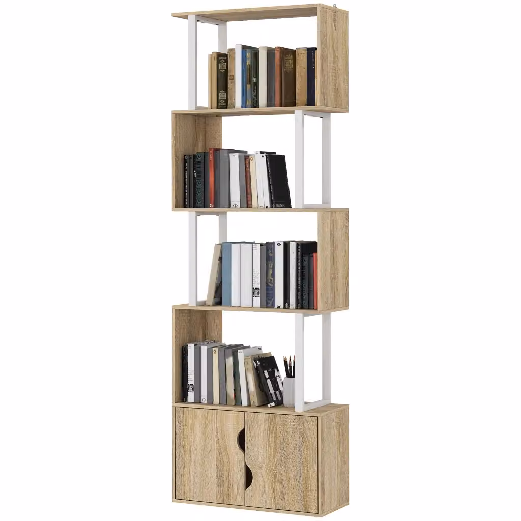 Libreria moderna XYLO con 5 livelli e ante in legno naturale marrone L: 60 cm, P: 23,8 cm, H: 179,2 cm – 2