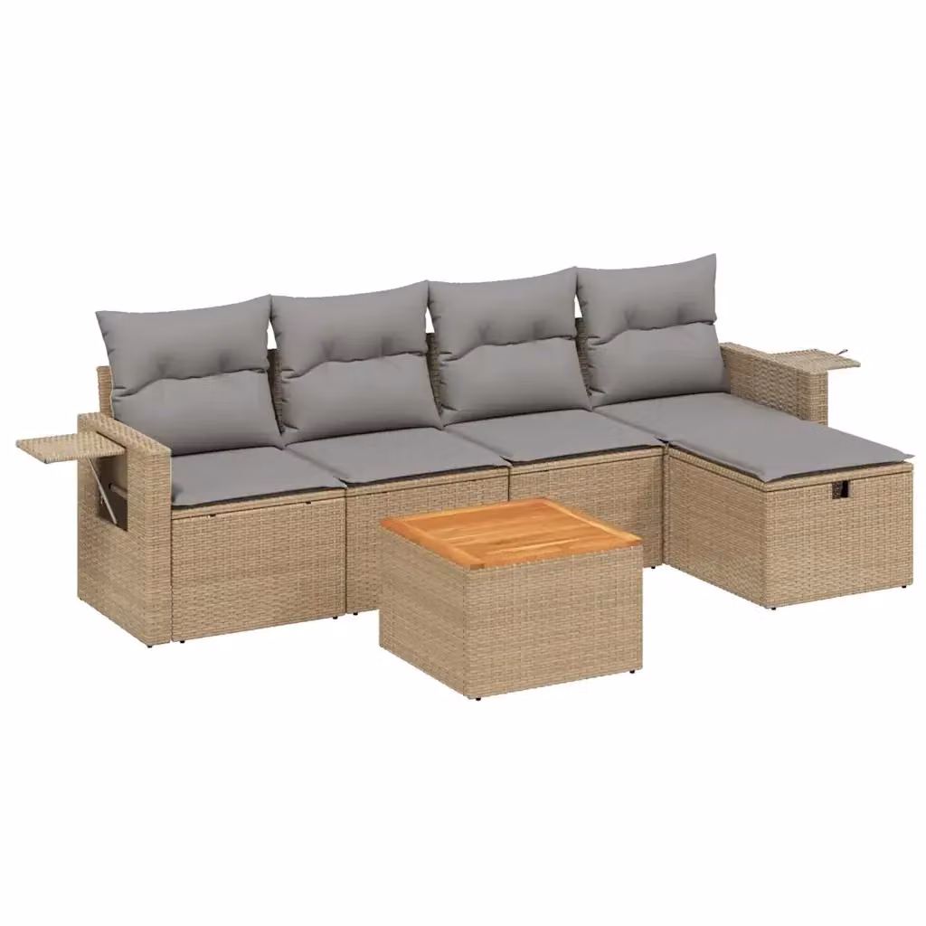 vidaXL Set Divano da Giardino a L 6 pz con Cuscini Beige e Grigio in Polyrattan e Acciaio – 2