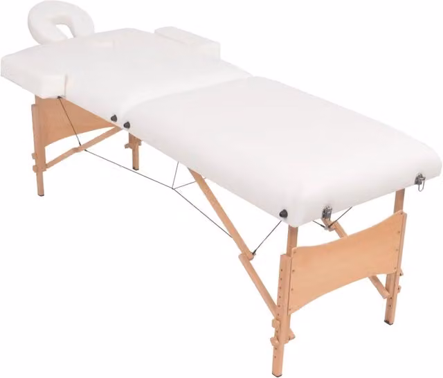Set Lettino da Massaggio Pieghevole a 2 Zone con Sgabello Bianco vidaXL