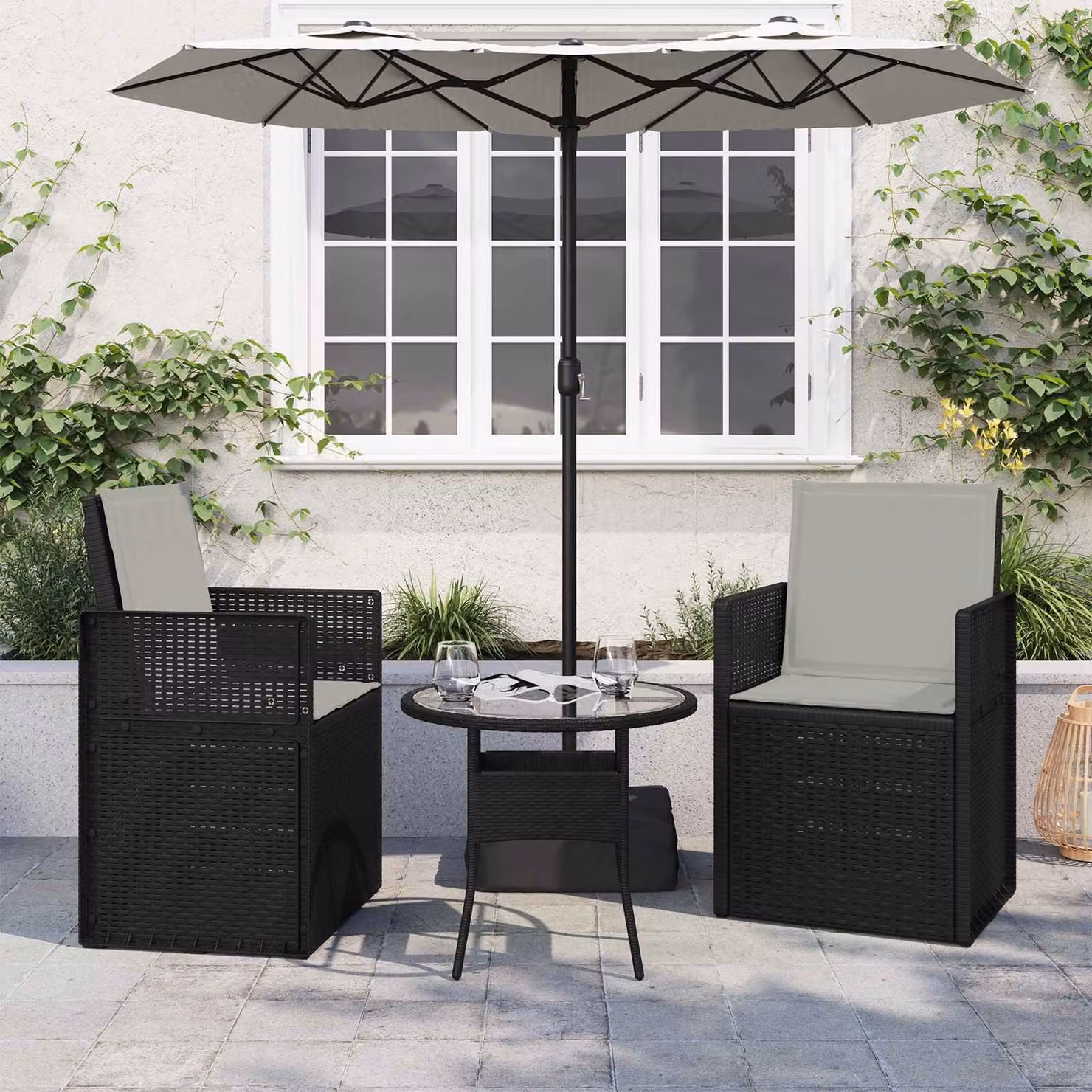 vidaXL Cuscini per Seduta e Schienale in Poliestere Grigio con Imbottitura in Schiuma e Rivestimento Impermeabile L: 47 cm, P: 45 cm, H: 36 cm